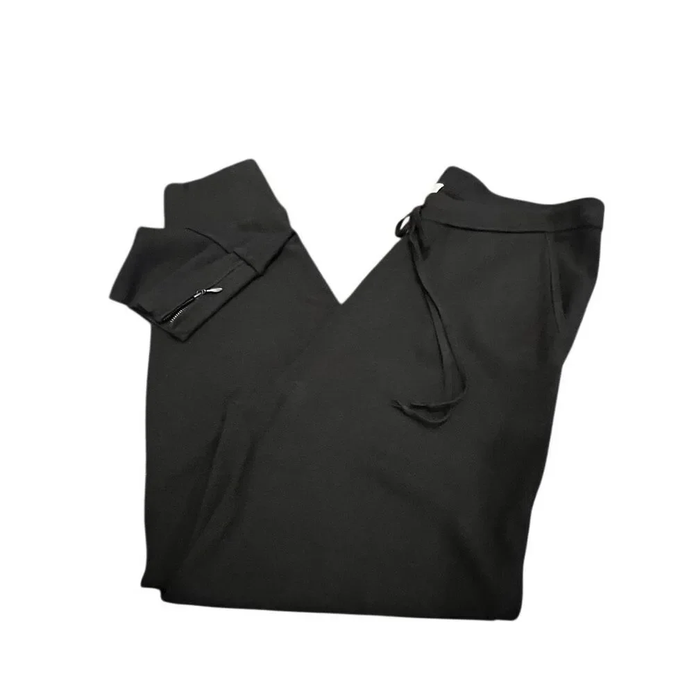 Per Se by Carlisle Women's Ankle Zip Drawstring Jogger Sweatpants Black Medium